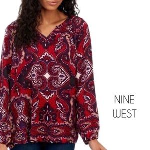 🆕 Nine West | Red pattern blouse